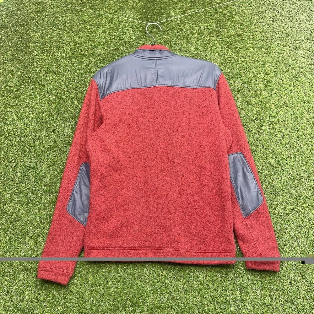 The North Face Jacket Mens Medium Red Fleece Full Zip Elbow Patch Long Sleeve
